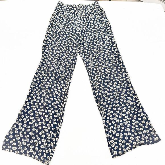 GANNI Printed Flower Straight Leg Slacks Navy Cream Size 34 - Picture 2 of 8